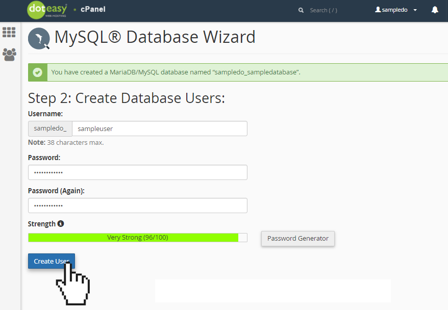 Setting up your first database with MySQL Database Wizard | Doteasy