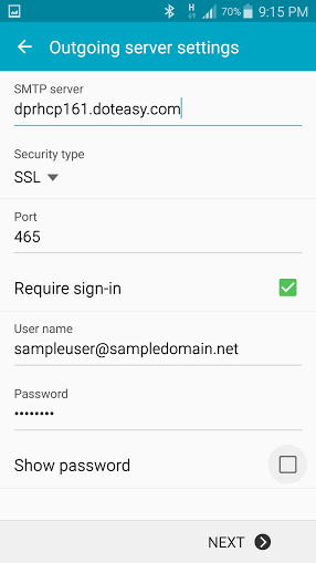 change email server settings android